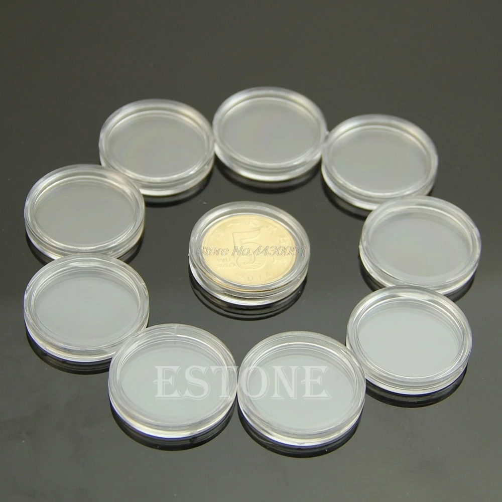 

10 PCS Applied Clear Round Cases Coin Storage Capsules Holder Round Plastic 22mm