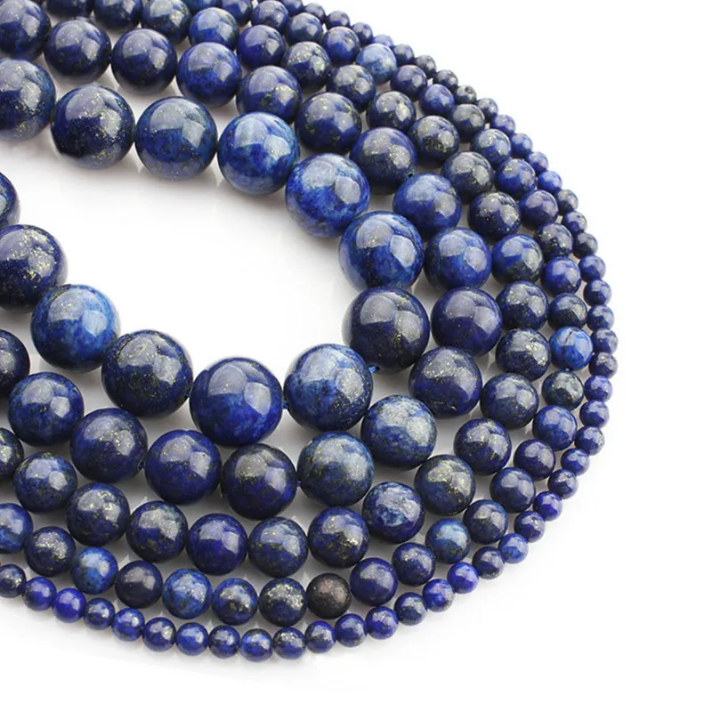 

4 6 8 10 12mm Natural Stone Bead Lapis Lazuli Round Loose Beads 15" Strand For Jewelry Bracelet Necklace Making Diy