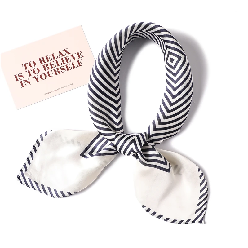 

Women Square Scarf Fashion Silk Feeling Striped Print Neckerchief Hair Bag Decorative Scarves Band Office Femal Scarfs 2019