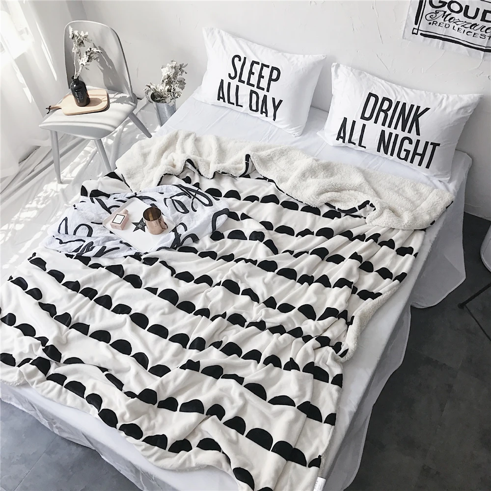 

Nordic Style Thicken Flannel Super Warm Soft Cashmere Blankets Double Layer Bedspreads Throw Summer Blanket for Double Bed