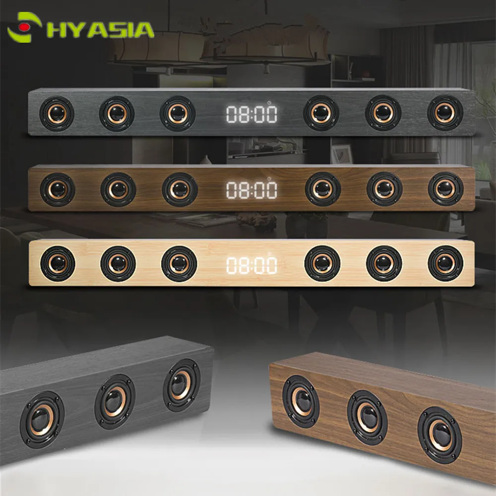 

HYASIA TV Soundbar Bluetooth Speaker Wooden Sound Bar HiFi Stereo Remote Control Support AUX/HDMI/Clock Display for Home Theater