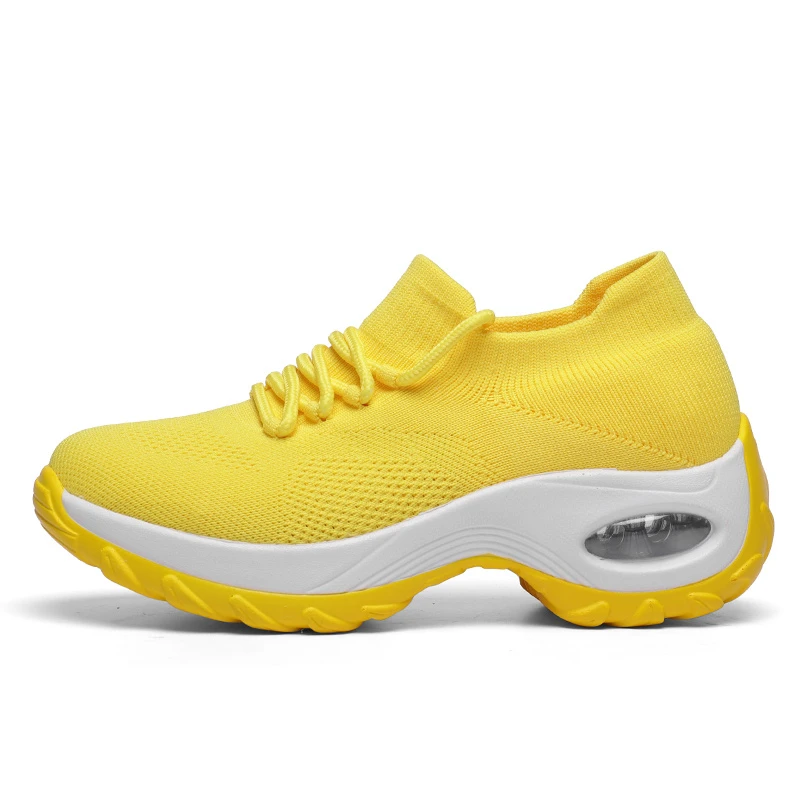 Лидер продаж tenis feminino осень Для женщин теннисные туфли новые дышащие туфли на плоской платформе кроссовки тренажерный зал на свежем воздухе спортивные одноцветные носки обувь - Цвет: yellow light sneaker