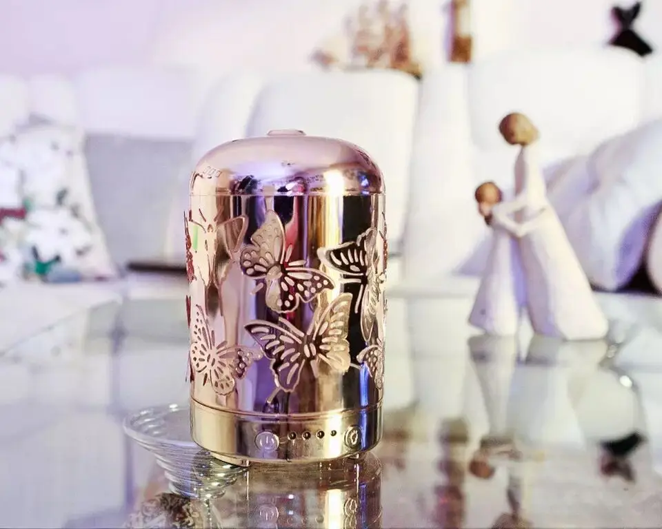 

3D Metal Butterfly Aroma Diffuser 100ml Visable Cool Mist Humidifier 4 Time Setting+7 Change Colors For Baby Livingroom Office