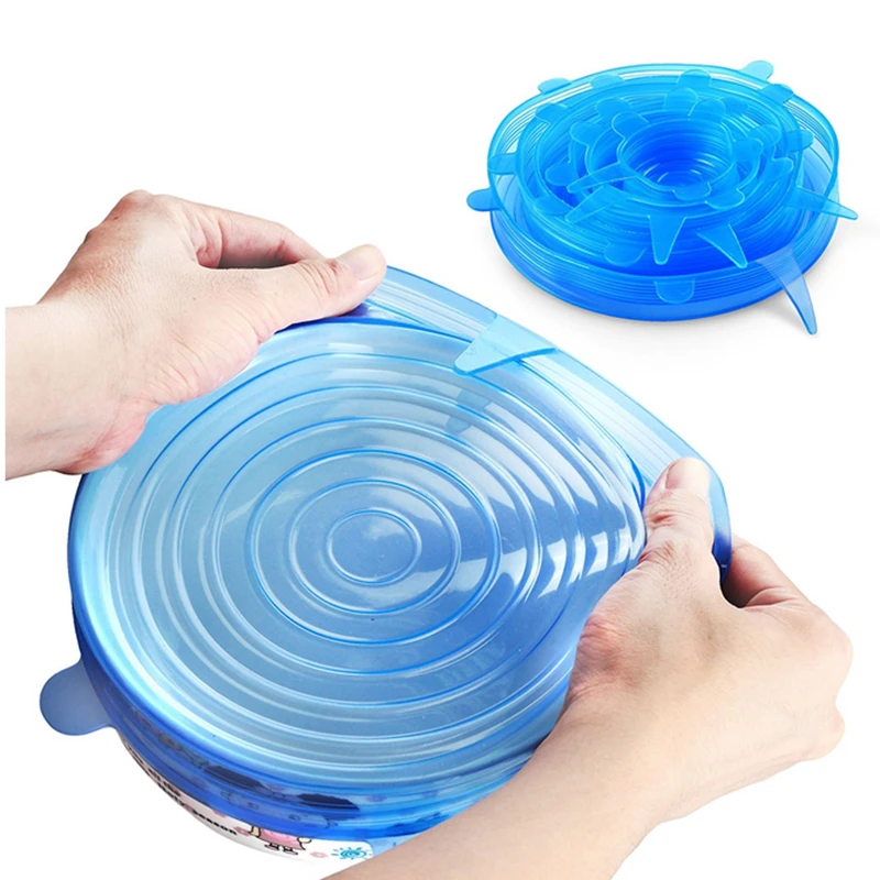 

NEW Reusable Silicone Food Pot Lid Bowl Covers Wrap Keep Food Stretch Fresh 6Pc Sets