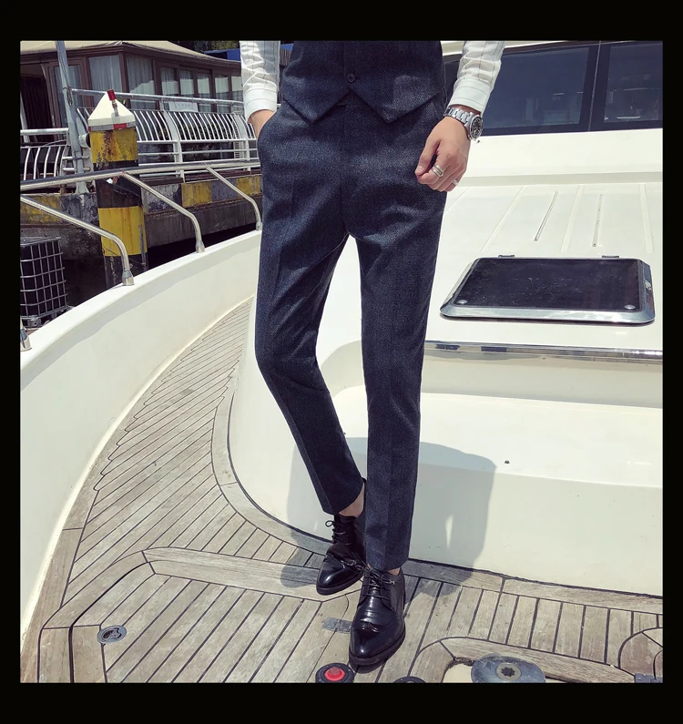 2019 новый бутик плед мода высокого класса Брендовые мужские официальный деловой костюм брюки/мужские повседневные клетчатые тонкие брюки