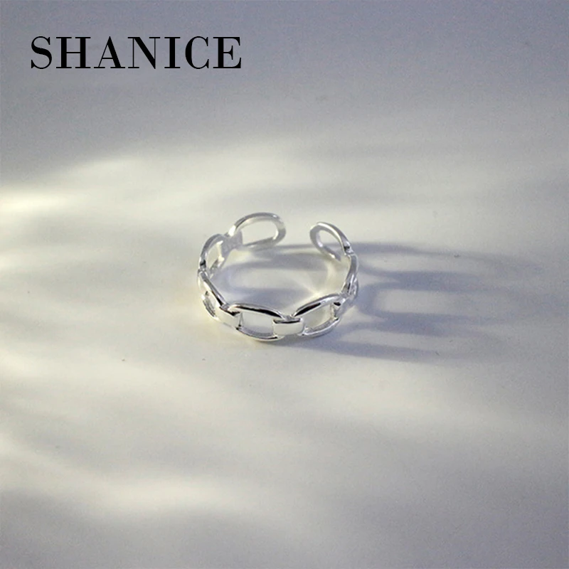 

SHANICE 925 Sterling Silver Open Rings Geometric Ray of The Chain Adjustable Finger Rings Korea Style Silver Jewelry