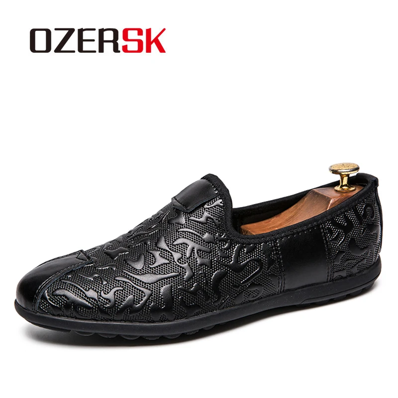 

OZERSK Genuine Leather Shoes Men Moccasin Mens Shoes Casual Flats Breathable Waterproof Loafers Comfortable Men Driving Shoes