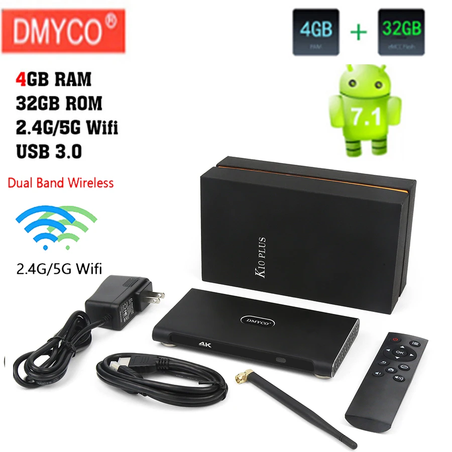 

Android TV BOX K10 Plus RK3399 Android 7.1 2.4G/5.0G Wifi H.265 4GB RAM/32GB ROM Set-top box VP9 BT4.0 USB3.0 Media Player