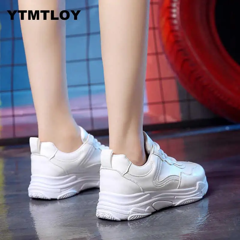 Для женщин кроссовки 2019 модная обувь белый tenis feminino на платформе Повседневное