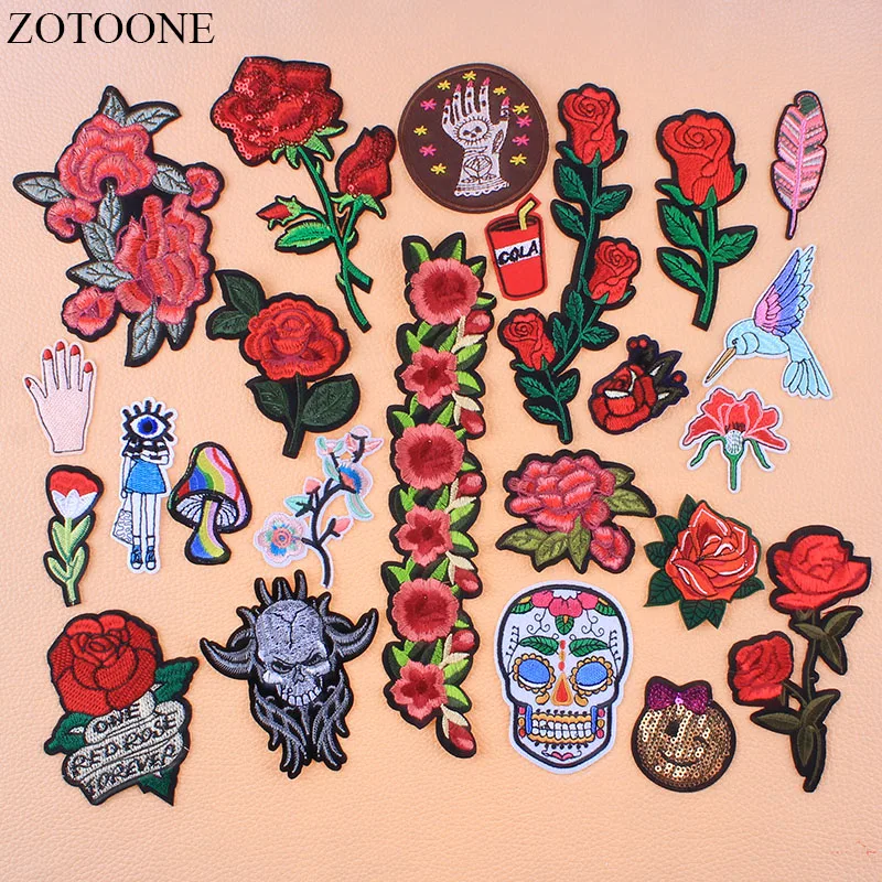 

ZOTOONE Rose Embroidered Iron On Skull Bird Patches For Clothing DIY Stripes Clothes Patchwork Sticker Flowers Patch Applique E