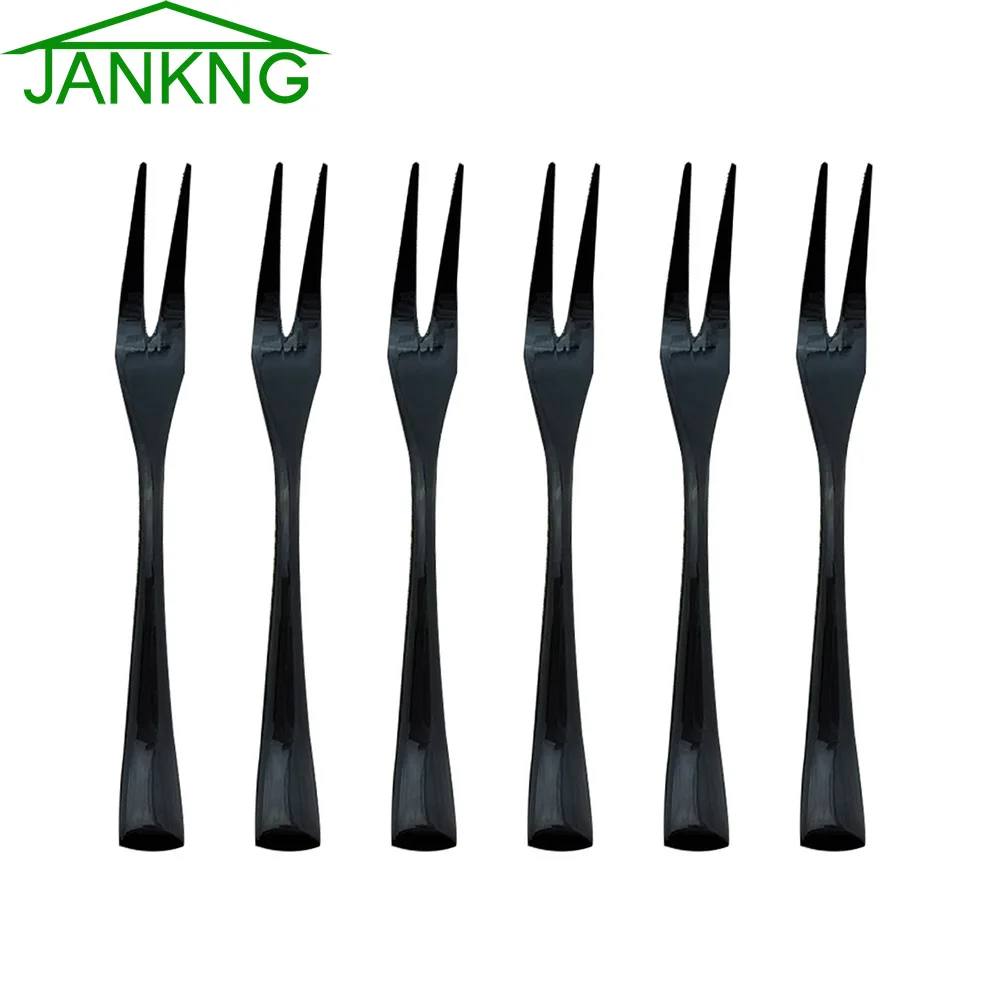 

JANKNG 6-Piecs Black 2-Tines Fork for Fruit Cake Dinner Salad Dessert Mirror Flatware Set 18/10 Stainless Steel Cutlery Set