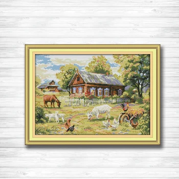 

Farm scenery diy sheep horse painting dmc 14CT 11CT counted cross stitch Needlework Set Embroidery kits chinese cross stitch