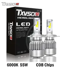 TXVSO8 led H7 H4 Автомобильные фары лампы H1 H4 9005 комплект COB чипы 26000LM 6000K 55W Automotivo bombillas 9006 светодиодные лампы