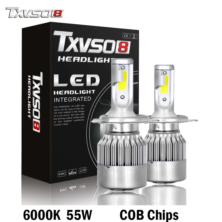 

TXVSO8 led H7 H4 Car Headlight Bulbs H1 H4 9005 Kit COB Chips 26000LM 6000K 55W Automotivo bombillas 9006 Led Lamp Bulb light