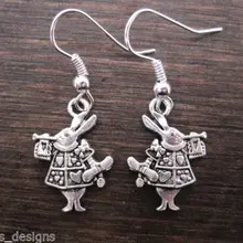 24 пары тибетских серебряных* белых кроликов* Висячие серьги SP Алиса в стране чудес 38 мм KL1132