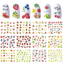 12 видов конструкций наклейки для дизайна ногтей, слайдер, Водные Наклейки, летние вишни, клубники, фрукты для переноса, маникюрные кончики, украшения, JIBN829-840