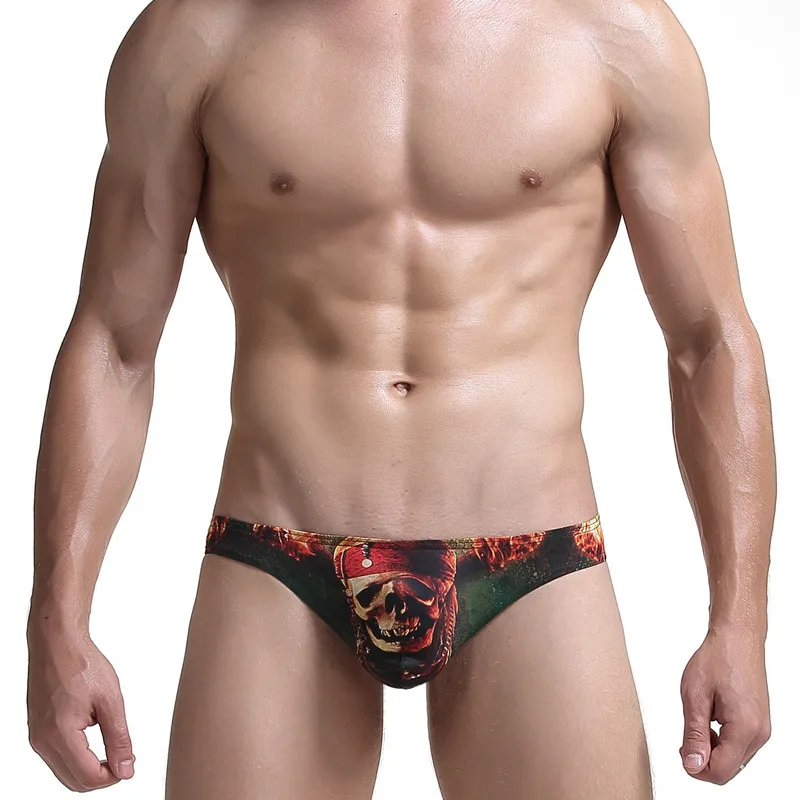 

men's Sexy gay Men Underwear tight Ice silk printed Thong Gay Low waist Pouch Man Bikini white thong male underpants
