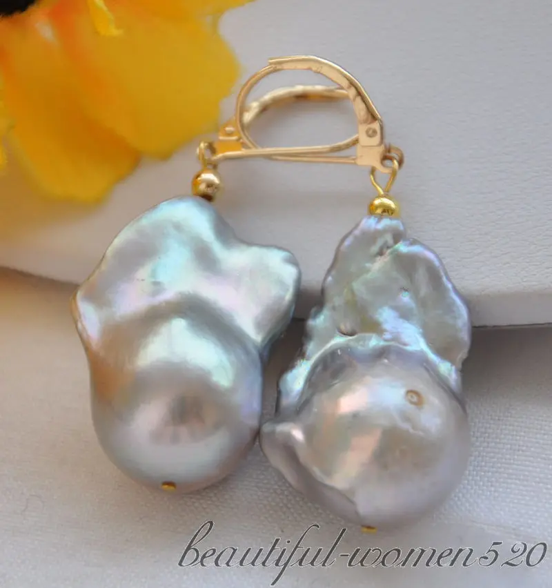 

Z5049 26mm baroque gray keshi reborn pearl dangle earrings
