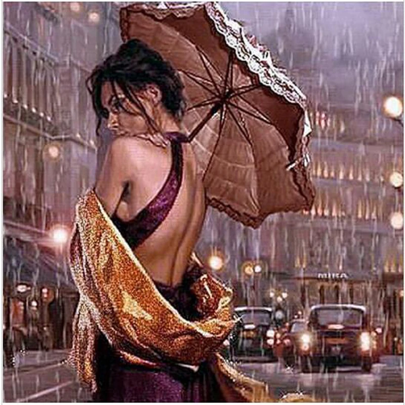 

Rain Street Beauty - full and square diamond mosaic handwork diamond embroidery picture of rhinestones needlework