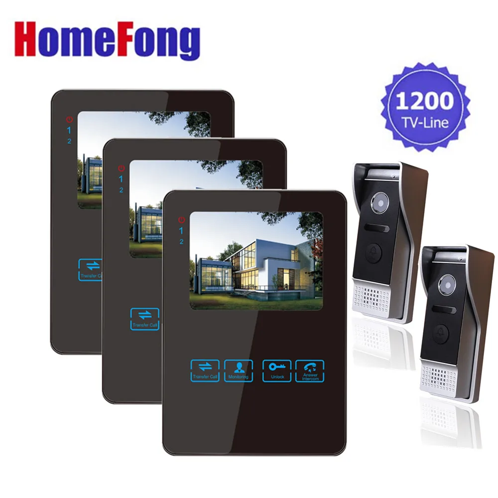 

Homefong 4 Inch Black Video Door Phone System With LCD Door Monitor and Video Doorbell Camera For Home Appartment Office