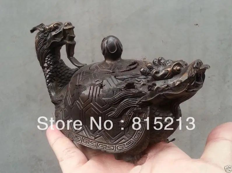 

bi00625 Chinese Ancient Bronze statue Lucky dragon tortoise display teapot