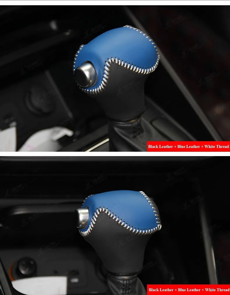 for Kia Sportage 3 K3 Sorento gear shift knob covers Red Thread Blue Leather