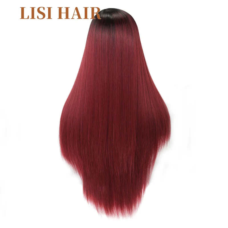 LISI волосы 26 дюймов длинные прямые волосы черный Омбре красный цвет парики для женщин Средний размер синтетические волосы высокая температура волокна
