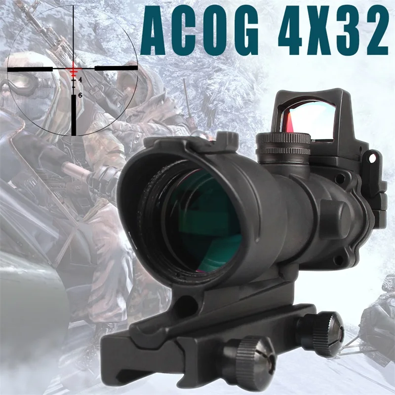 T-eagle охотничий ACOG 4X32 из настоящего волокна Оптика шеврон BDC Сетка Красный Зеленый с подсветкой прицел для винтовки. 223. 308 Калибр