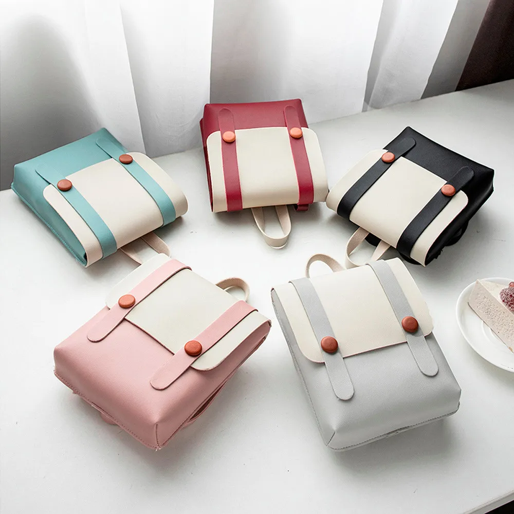 

Fashion Backpacks Women Girl Hit Color Leather Backpack High Quality Casual Female Bags Luxury Brand Bag mochila feminina