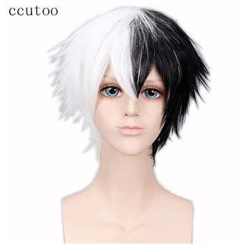 

ccutoo 12" Bungo Stray Dogs Kyuusaku Yumeno Dangan ronpa Monokuma Short Black White Synthetic Cosplay Hair Wigs Heat Resistance