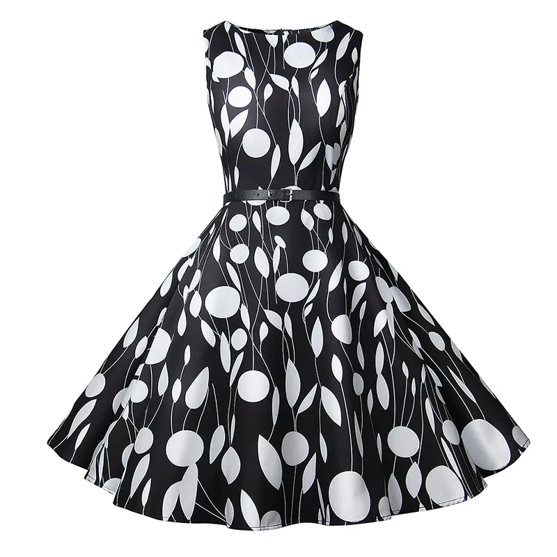 

HeyGalSing Floral Print Summer Dress Women 2018 Sleeveless Tunic 50s Vintage Dress Belt Elegant Rockabilly Party Dresses
