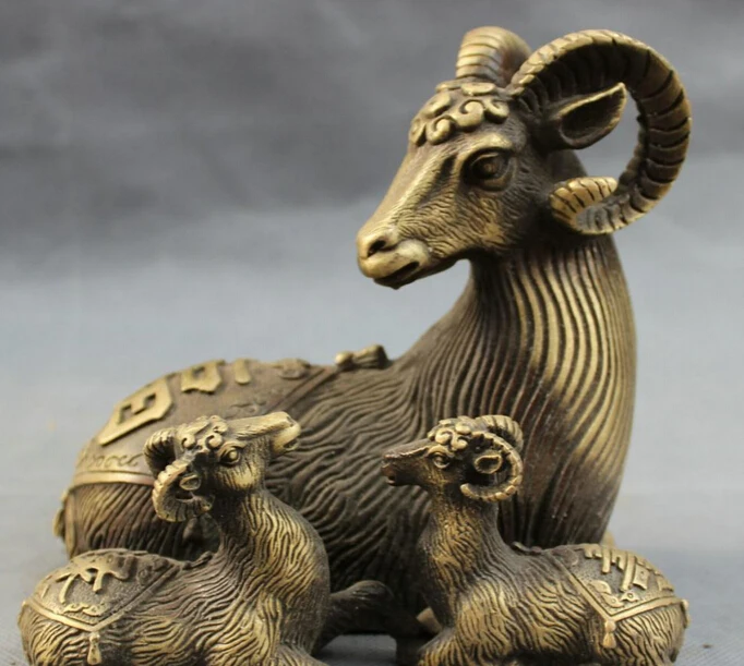 

JP S0114 Chinese Bronze Folk FengShui Longevity 3 Sheep Goat Statue Animals Suclpture