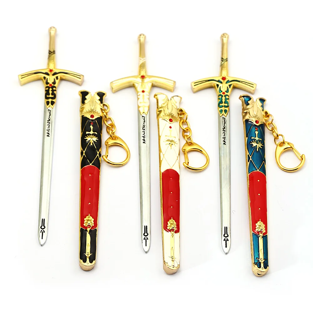 

New FATE Stay Night Saber Keychain Gold Excalibur Morgan Metal Sword Key Chain Ring For Men Car Women Bag Jewelry Chaveiro