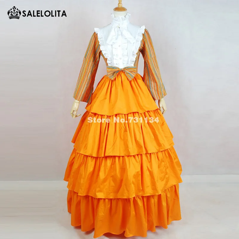 Noble Orange Victorian Rococo Lolita Ball Gowns Costumes1890s Edwardian