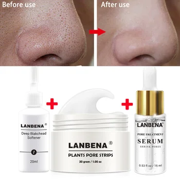 

LANBENA Plants Blackhead Remover Mask + Shrink Pores Essence Black Mask Peel Off Mask Peeling Acne Treatment Nose Mask Skin Care