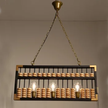 

Retro industry abacus pendant lights creative beaded bar exhibition hall tea room retro jewelry black iron wood 3 lamps ZA GY227