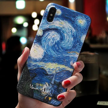 

Vintage starry night oil painting Relief case For Iphone XS MAX XR 11 PRO MAX cover FOR Iphone XS X case