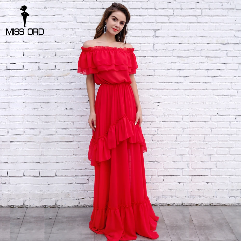 

Missord 2019 Sexy slash neck off the shoulder ruffles fold maxi dress FT8330