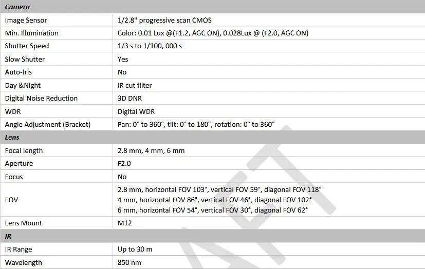 DS-2CD1023G0-I Specifications 1