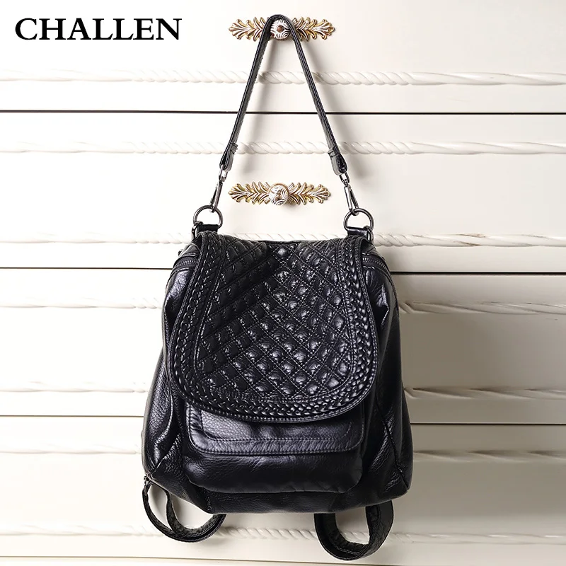 

2017 autumn new case grain a lattice shoulder bag lady backpack schoolbag fashion multifunction large package Can shoulder