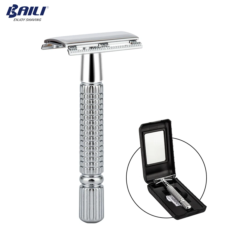 

BAILI Men's Manual Shaving Safety Blade Razor Shaver Handle Barber Epilator Knife Beard Hair Care +1 Mirrored Travel Case BD171