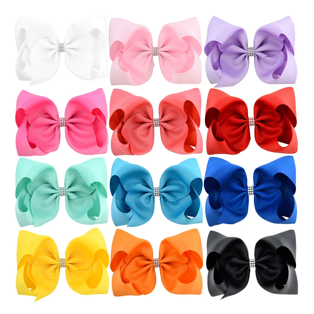 

Big Large Diamante Hair Bows Girls 12PCS 8" Strong Metal Alligator Clips Bow Clips Hair Accessories For Women Girls Kids Hairpin
