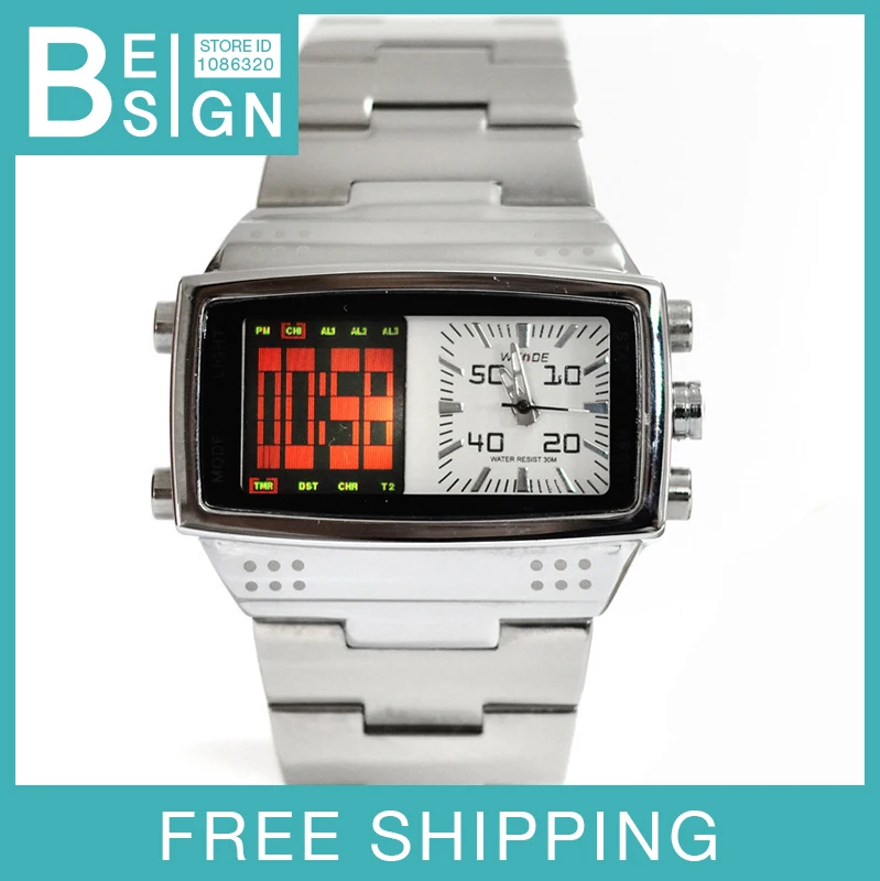 WEIDE LCD color multi-function double movement waterproof fashion men's quartz watches | Наручные часы