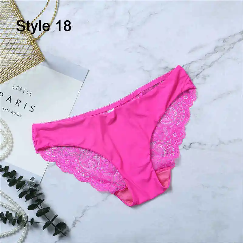 Sexy Seamless Lace Brief For Women Sexy Lace Ice Silk Underwear 21 Color Fashion Soft Lingerie Female Panties