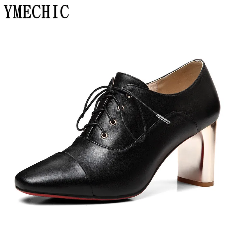 YMECHIC/2018 г. модные офисные туфли из натуральной коровьей кожи на высоком