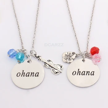 

"Ohana"Letter Necklace Guitar,Flower,Crystals Charms Pendant Lilo&Stitch Family,Best Friends Gift Cartoon Jewelry Wholesale