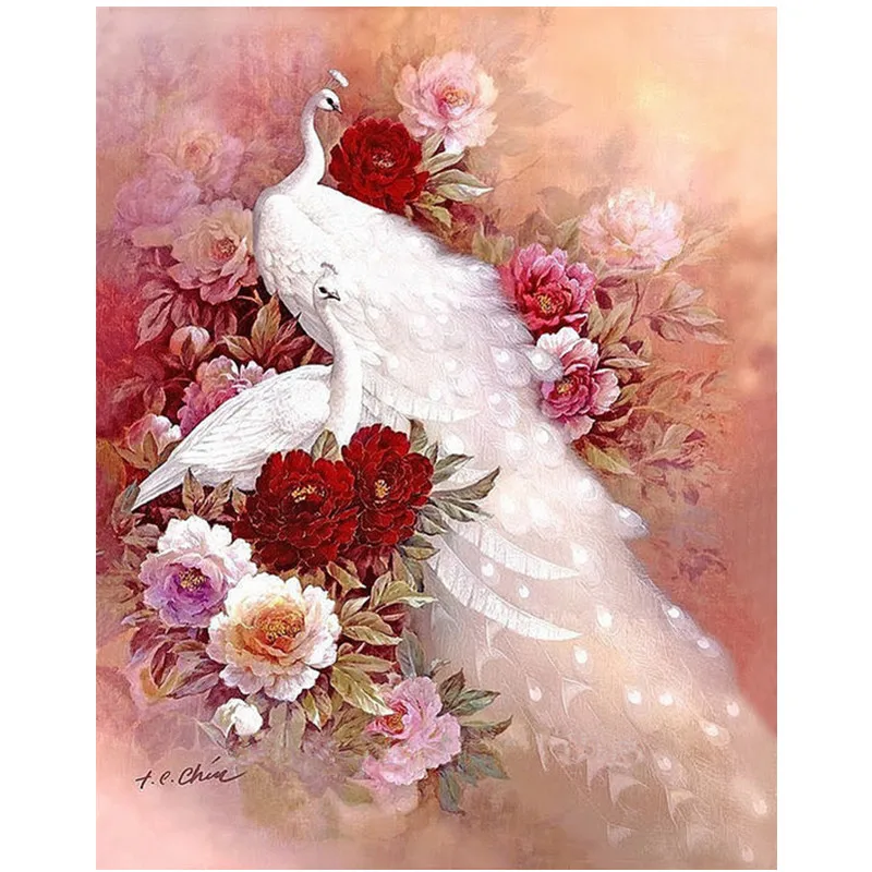

5d Diamond Painting Peacock and Flower Round Diamond Cross Stitch Diamond Embroidery Flower Home Decor Picture Sticker