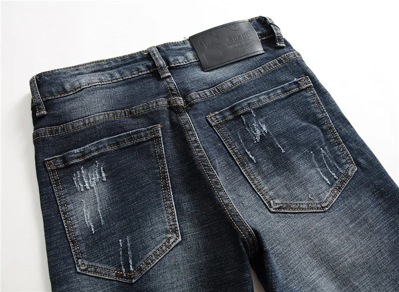 Newsosoo Модные мужские вышитые рваные джинсы Брюки Проблемные Denim брюки с пятнами рваные джинсы джоггеры с вышивкой с надписями