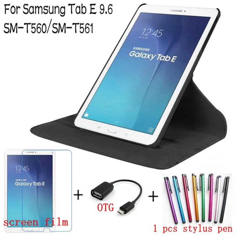 4 в 1 модный вращающийся на 360 Градусов Кожаный чехол для samsung Galaxy Tab E 9,6 T560 T561 чехол для планшета+ защита экрана+ OTG+ ручка