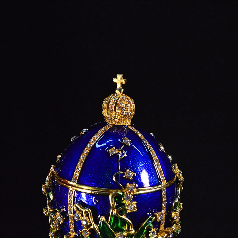 QIFU Royal Blue Faberge Egg Home Decor Metal Easter Egg